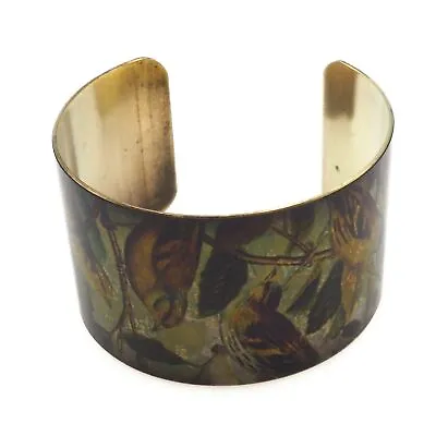 Vintage Semi Transparent Bird Covered 1.50 Inch Wide Brass Fashion Bracelet • $24.99