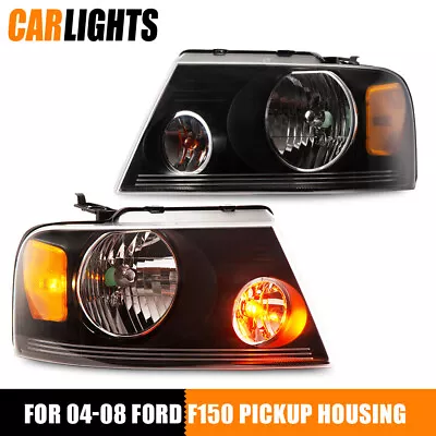 Headlights Assembly Fit For 04-08 Ford F-150 F150 Black Housing Amber Side Pair • $55.82