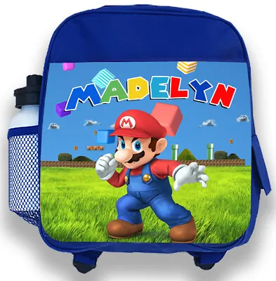 £19.99 • Buy Personalised Kids Blue Backpack Any Name Super Mario Boys Childrens School Bag