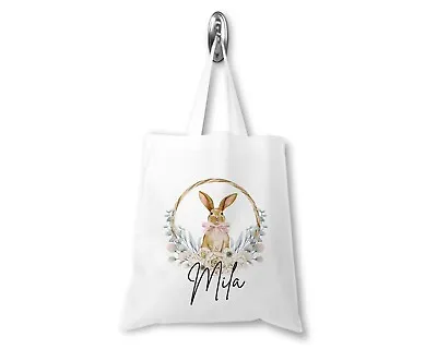 Personalised Easter Egg Hunt Tote Bag Basket Treat Gift For Girls Bunny Rabbit • £8.54