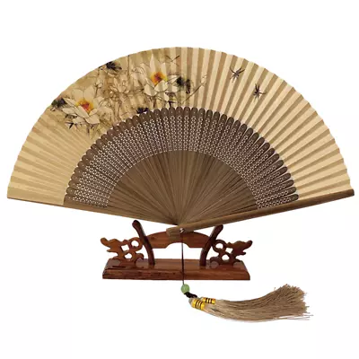 Chinese Vintage Folding Hand Fan Hanfu Accessories Flower Butterfly Tassel Gift • $23.38