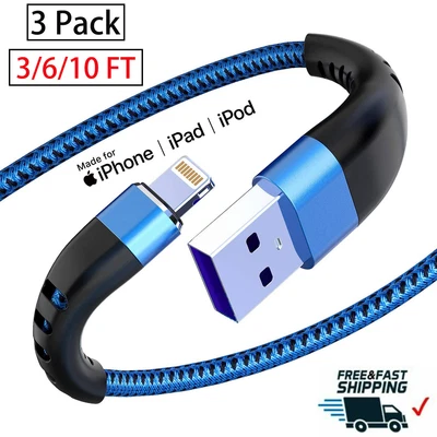 $11.99 • Buy 3 Pack Fast Charger Cable Long Charging Cord 6/10FT For Apple IPhone 14 13 12 11