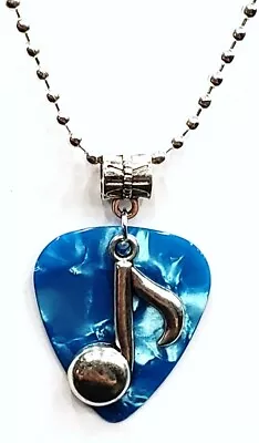 Music Note Charm On Guitar Pick Necklace Silver Ball Chain - Choose Color • $10