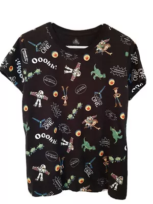 Disney Toy Story T-Shirt Adult Lrg Black Tee Woody Buzz Lightyear All Over Print • $27.99