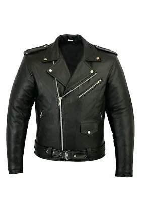 Mens Brando Motorbike Genuine Leather Jacket Black Marlon Classic Jacket • $113.59