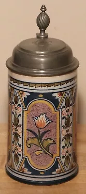 Flowers By Mettlach 1/2 L Faience German Beer Stein Antique # 5019 Eyrich • $209