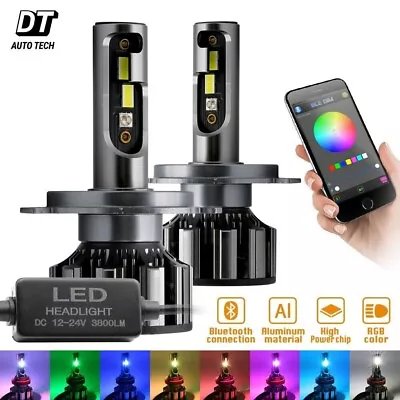 2-in-1 H4/9003 CSP LED Headlight Kit 540W 7600LM+RGB Bluetooth Phone Control • $58.49