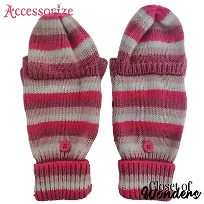 Accessorize Pink Stripe Capped Gloves • £7.99