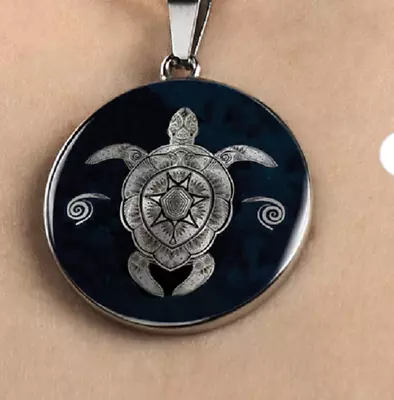 TURTLE OCEAN ART SEA Large Glass Pendant 925 Sterling Silver 20  Italy Necklace  • $19.96