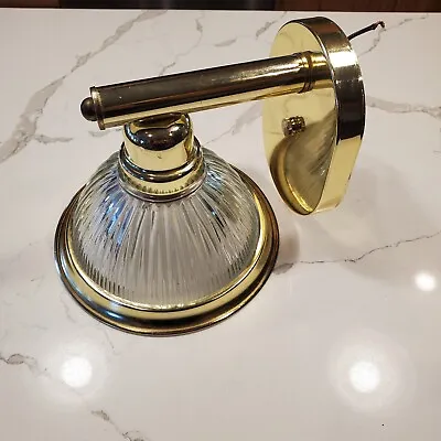 Vintage Brass American Industrial Holophane Prismatic Ribbed Sconce Light • $25.50
