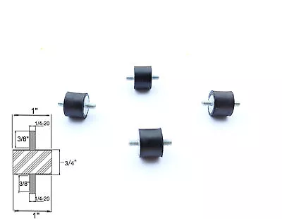 4 Rubber Vibration Isolator Mounts (1  Dia X 3/4'' Thk) 1/4-20 X 3/8  Long Studs • $16.99