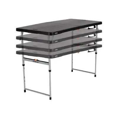 $57.48 • Buy 4 Ft. Folding Table Adjustable Height Fold-in-Half Resin Metal In Black