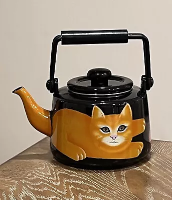 Vintage Martin Leman Cat Black Enamel Teapot With Lid Tea Kettle Water Boiler • $44.99