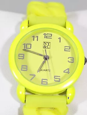 NYC Yellow Dial Round Case Rubber Stretch Band Watch • $13.99