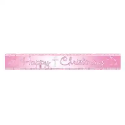 Christening / Baptism Party Supplies Pink Foil Banner Decoration (4.5m Long) • $9.95