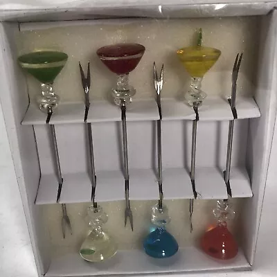 Vtg  Set Of 6 Boxed Blown Glass Stirrers Swizzle Sticks Swirl Design 6 Colors • $19.95