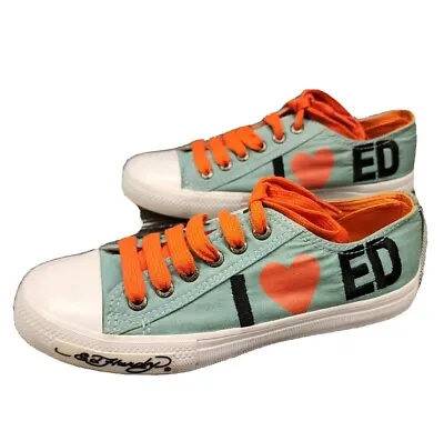 Don Ed Hardy Sz 7 I Love Ed Green Orange Koi Fish Ink Excellent Condition Shoes • $22.99