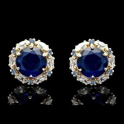 2CT Blue Sapphire Halo Marquise Simulated Diamond Stud Earrings 14k Yellow Gold • $152.99