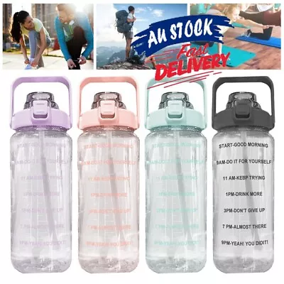 2L Water Bottle Straw Cup Motivational Drink Flask With Time Markings Sports Gym • $13.98