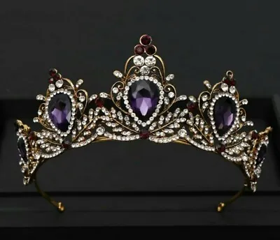 £30 • Buy Pageant Queen Tiara Purple Diamante Crown Princess Wedding Bridal Prom