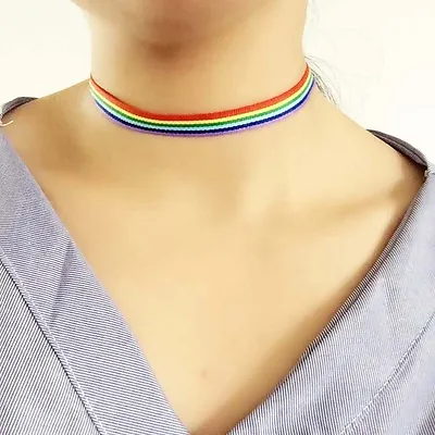 Rainbow Choker Necklace LGBT Chain Ribbon Simple Necklace Pride Uk • £3