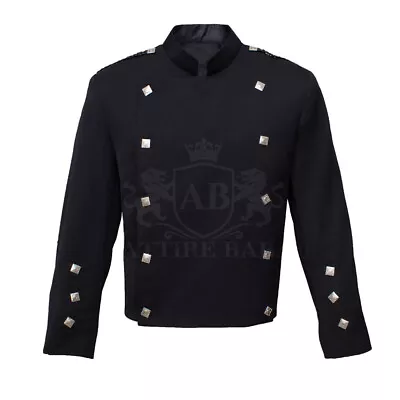 Black Montrose Jacket Scottish Serge Wool Traditional Doublet Pipers Kilt Jacket • $69.99