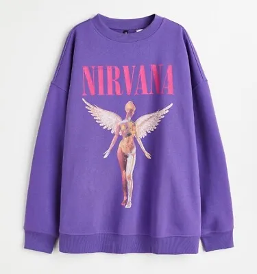 H&M Purple Pink Nirvana Angel Oversized Sweatshirt S 10 12 BNWT • £59.99