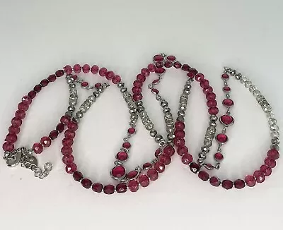 Vtg WHBM Silver Tone Red Maroon Faceted Acrylic Bead Bezel Necklace Boho Gypsy • $12.99