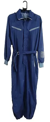Vintage 80's Retro Blue Lightweight Ski Suit All In One Belted Jumpsuit Size 16 • £19.99