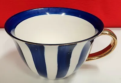 Signature Jumbo Stripes Cup Mug Blue White Gold Handle Trim Vintage • $9.95