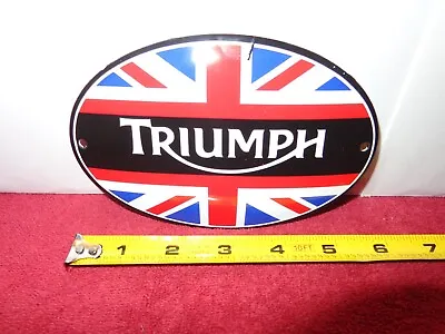 5 7/8 X 3 7/8 In TRIUMPH MOTORCYCLES SIGN DOMED DIE CUT METAL PORCELAIN # Z 158 • $89.99