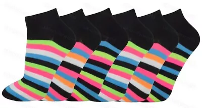 6 Pairs Ladies Trainer Socks Womens Funky Designs Girls Liner Sports Adults 4-7 • £4.85