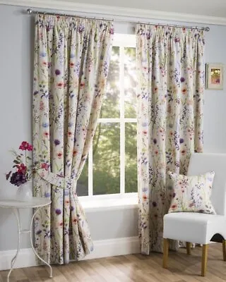 Hampshire Floral Meadow Printed Lined Tape Top Pencil Pleat Curtains Pair • £41.99