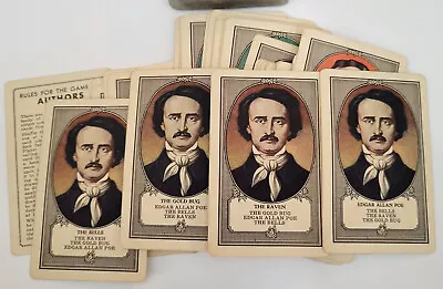 Vtg  The Game Of Authors  Whitman 3010 Meld Of 4 Colored Edgar Allan Poe Cards • $165