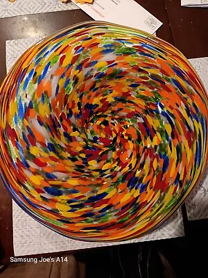 VINTAGE 🧨🎊 60'S Murano Millefiori Rainbow Italian  Glass Large 16x3.5  Bowl.   • $575.99