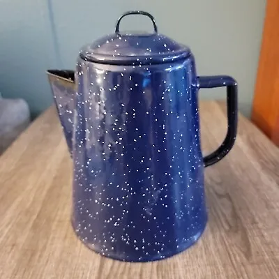 Vtg Blue Speckled Enamel Ware Kitchen Stove Top Camping Coffee Pot Percolator • $19.99