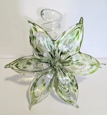  Murano Blown Glass Flower Green With Silver Flecking • $40