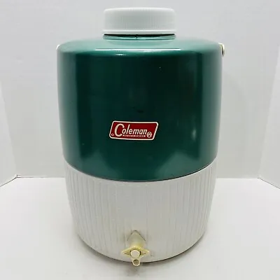 Vintage Coleman 2 Gallon Insulated Jug Green Picnic Camping Water Cooler W/ Cup • $24.99