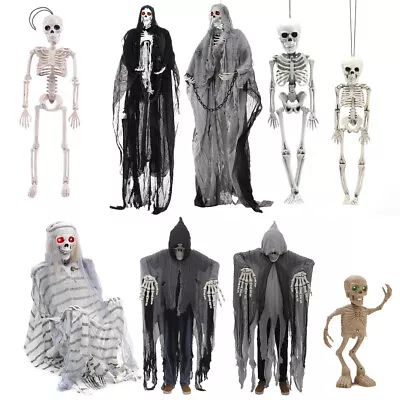 Hanging Skeleton Full Size Poseable Human Halloween Party Prop Haunted House Dec • £13.95