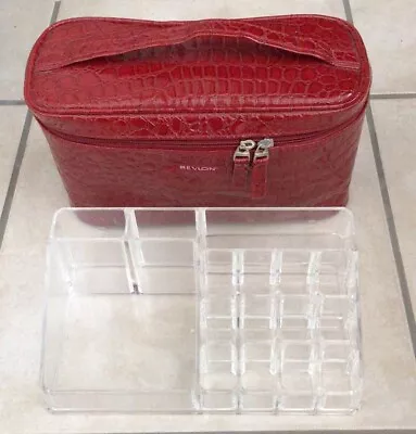 Large Revlon Make Up Bag Red Zipped & Lg Display Stand Clear Acrylic  • £9