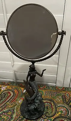 Mermaid Dolphin Mirror Brass Marble Vanity Swivel 18 H One Side Magnified • $179.99