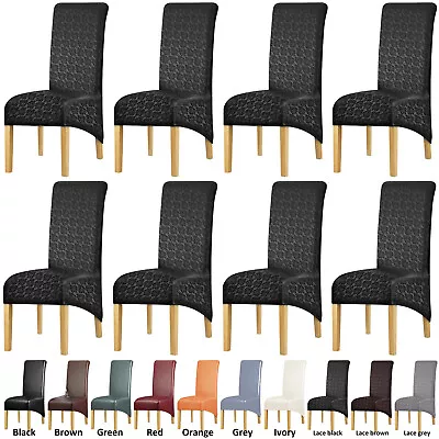8PCS Stretch Dining Chair Cover Highback Waterproof Fit PU Leather Wedding Cover • $66.49