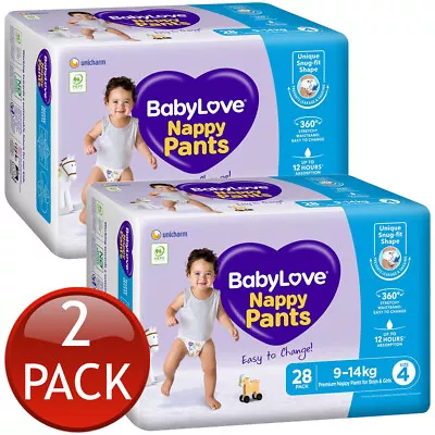 2 X Babylove Nappy Pants Size 4 Toddler 9-14Kg Unisex Disposable Nappies 28 Pack • $161.87