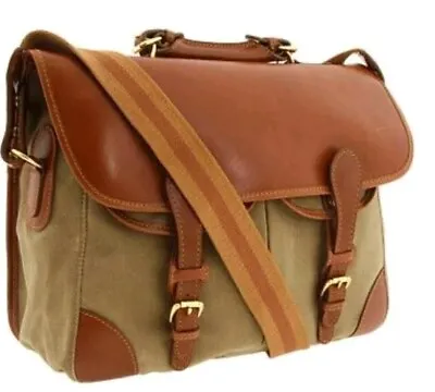 J Peterman Leather/Waxed Canvas Safari Briefcase Anglers Shoulder Bag! Excellent • $187.50