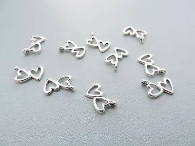 £2.99 • Buy 10 Double Heart Charms Pendants For Jewellery Making, Wine Charms, Keyrings