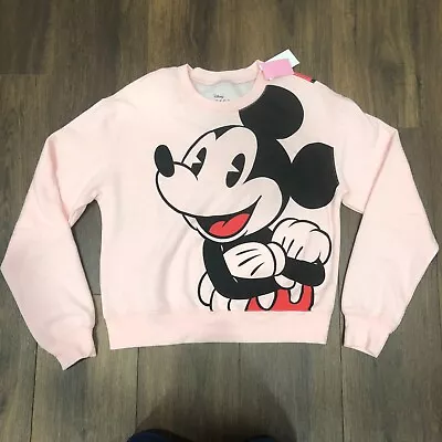 Disney Mickey Mouse Crop Top Pullover Long Sleeve Sweater Front Back Graphic MED • $15