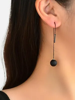 $1.99 • Buy Designer Jewellery Trendy Black Long Chain Ball Charm Dangle Earrings For Women