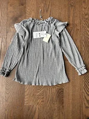 MONNALISA Girls Silver Knit Ruffle Blouse/Top Size 10 New With Tags • $45