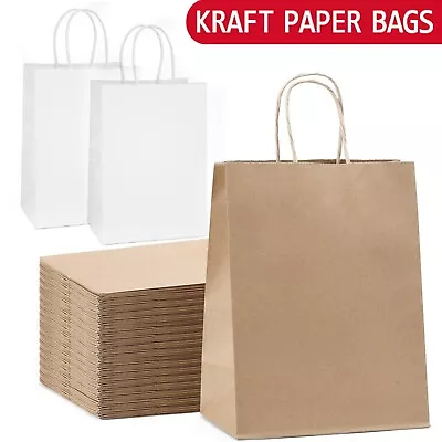 Kraft Paper Bags Gift Shopping Carry Craft Reusable Retail Bag With Handles AU • $12.49