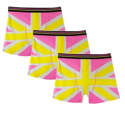 Mens Pink Union Jack 3 Pack Boxer Shorts Summer Colours Pride Deal Offer • £4.99